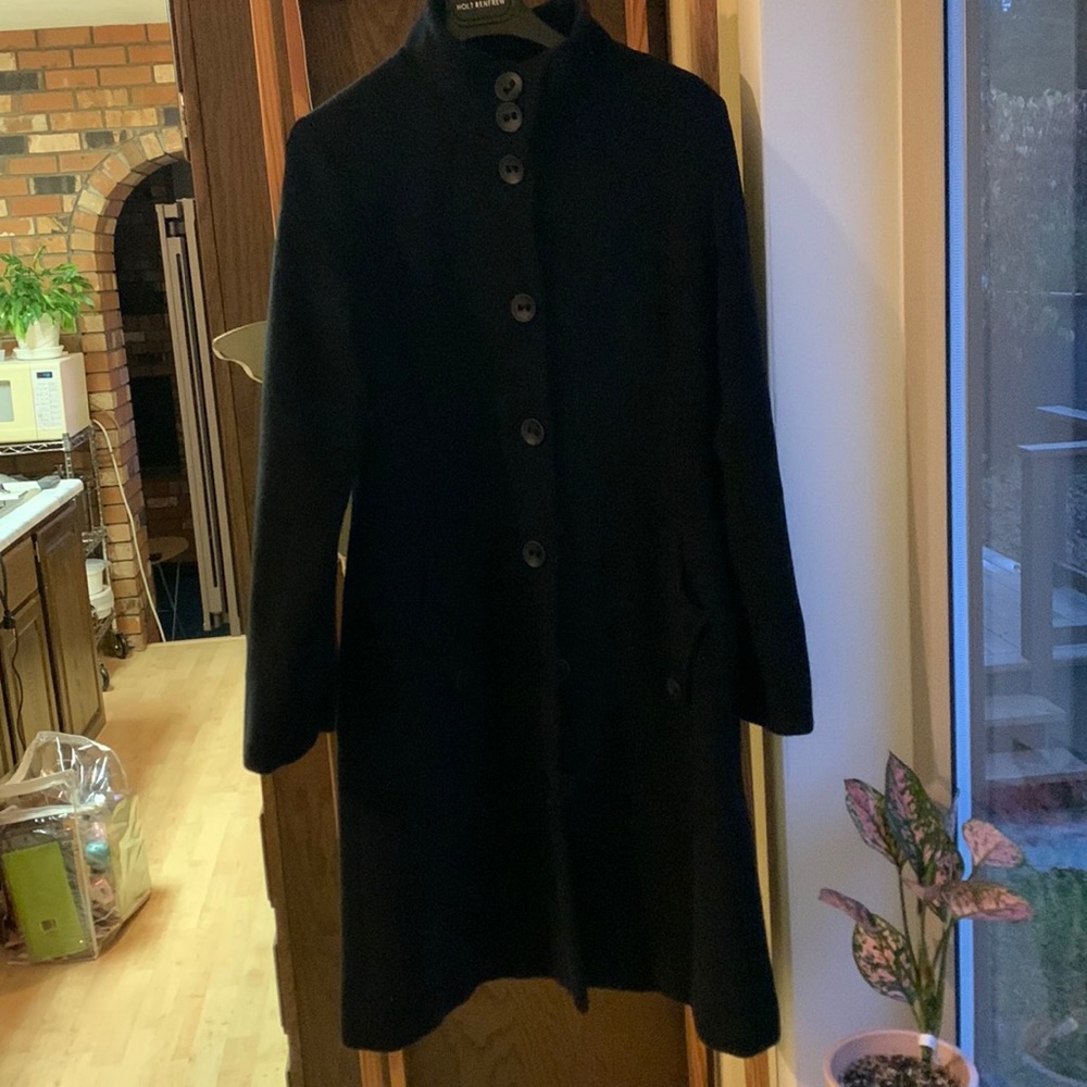 Size 10 Tension Black Wool Coat with Black Satin Lining